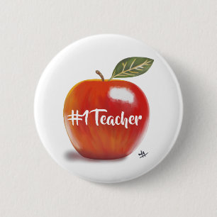Red Apple Illustration No 1 Teacher 6 Cm Round Badge