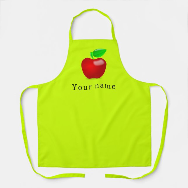  Red  apple  in Neon  yellow -add name Apron (Front)