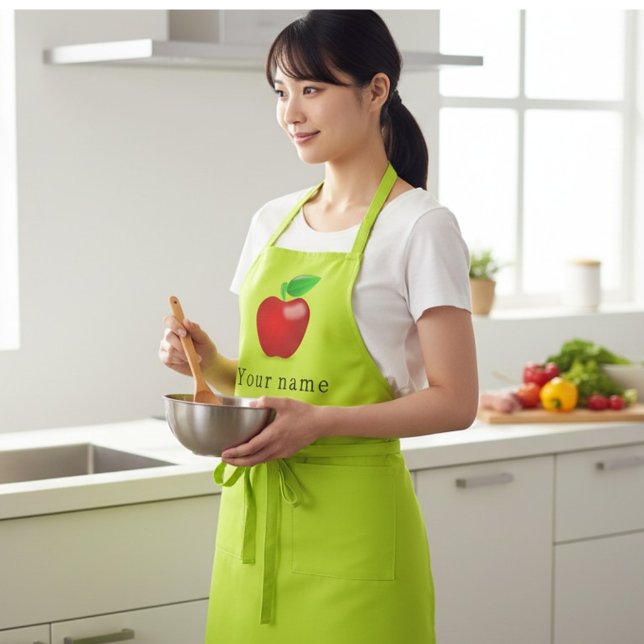  Red  apple  in Neon  yellow -add name Apron (Creator Uploaded)