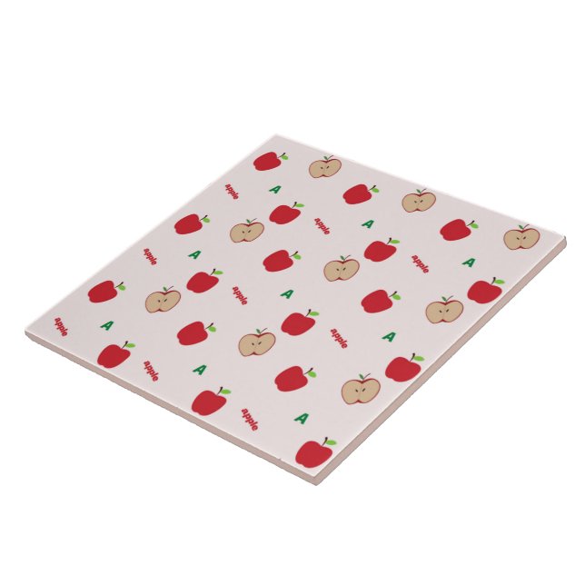 Red Apple Letter A Pattern  | Cute Back to School Ceramic Tile (Side)