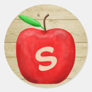 Red Apple Monogram Classic Round Sticker