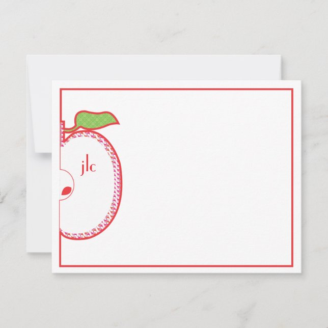 Red Apple Monogram Flat Note Card (Front)