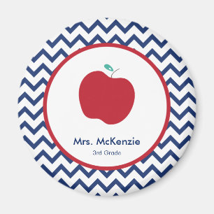 Red Apple & Navy Chevron Teacher Magnet
