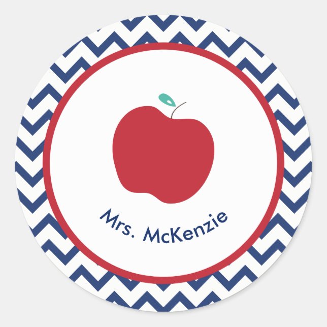 Red Apple & Navy Personalised Teacher Stickers (Front)