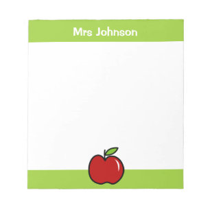 Red apple notepad for teacher Personalised name