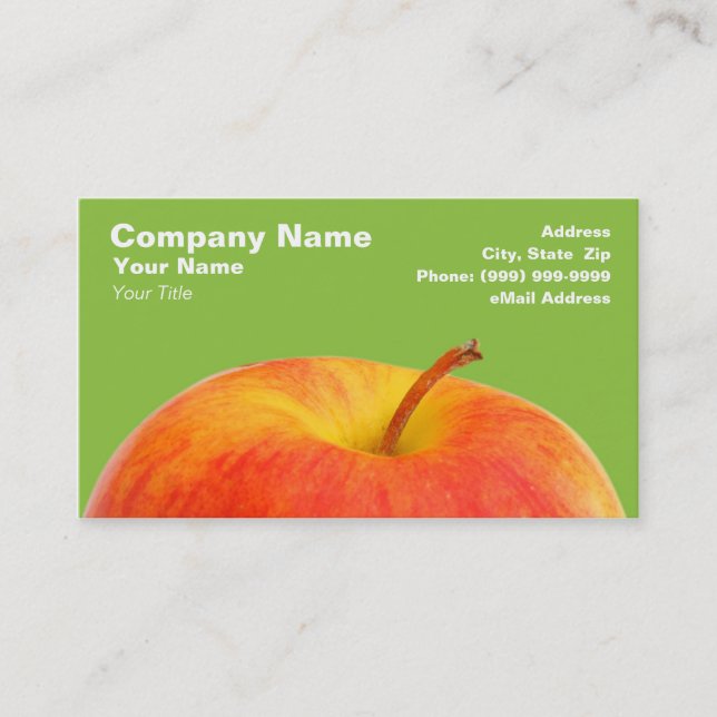 Red Apple on Green Background Business Card (Front)