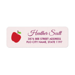 Red apple on pink return address label