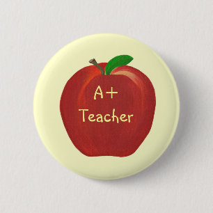 Red Apple Painting, A+ Teacher pin on buttons