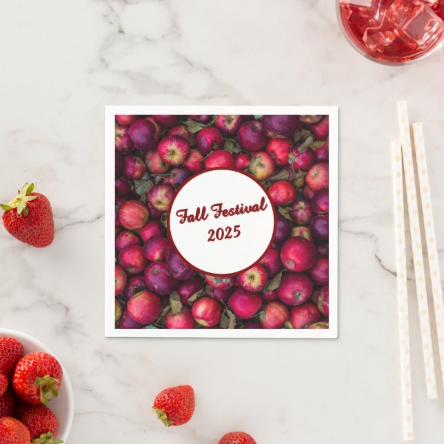 Red Apple Party Customisable Napkin (Insitu)
