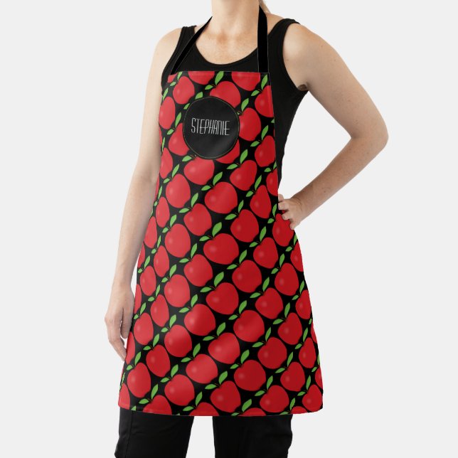 Red Apple Pattern on Black Apron (Insitu)