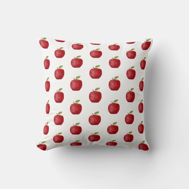 Red Apple Pattern on White Cushion (Front)