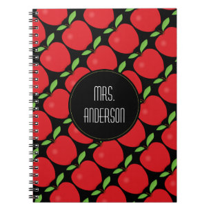Red Apple Pattern, Personalised Teacher Notebook