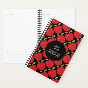 Red Apple Pattern, Personalised Teacher Planner