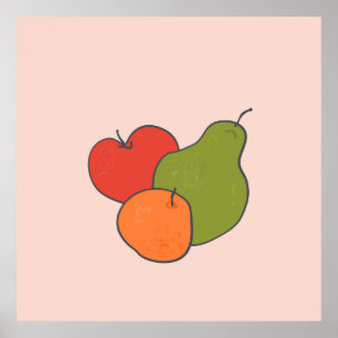 Red Apple Pear and Orange Fruit Art Home Decor 
