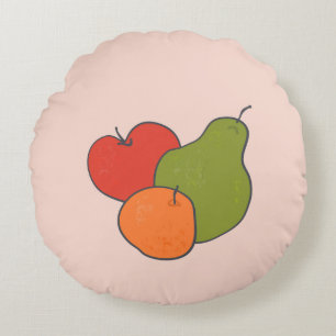 Red Apple Pear and Orange Fruit Art Home Decor  Round Cushion
