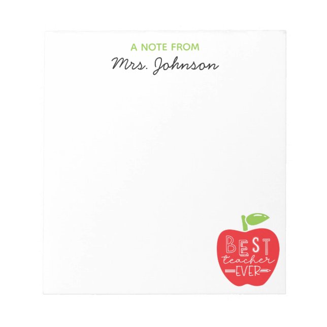 Red Apple Pencil Best Teacher Ever Personalised Notepad (Front)