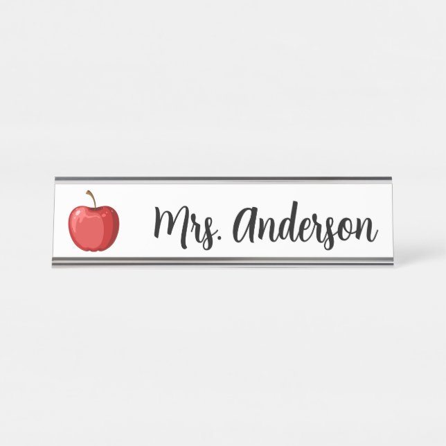 Red Apple Personalised Teacher Name Plate   (Front)