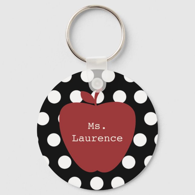 Red Apple & Polka Dot Teacher Key Ring (Front)