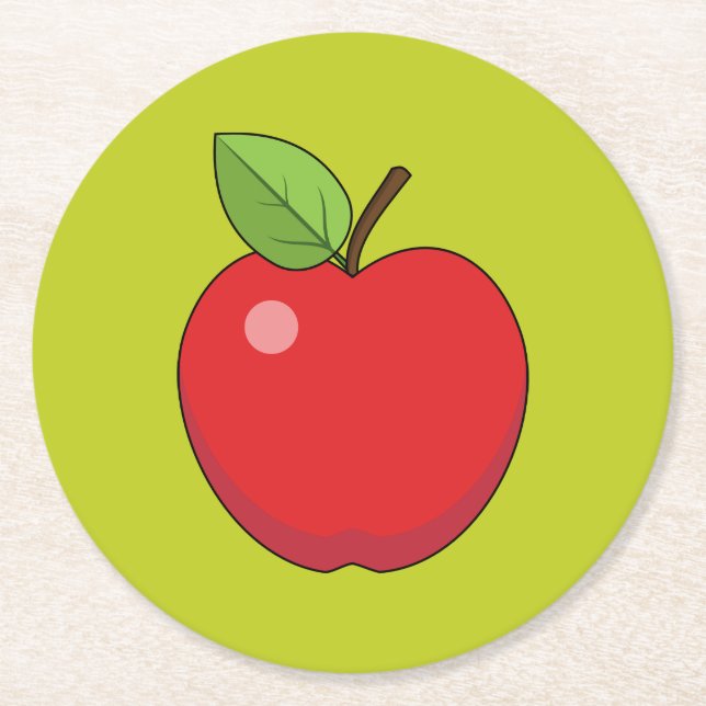 Red Apple Round Paper Coaster (Front)