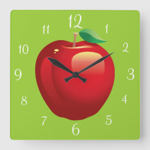 Red Apple Square Wall Clock