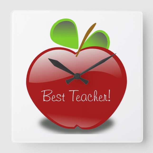 Red Apple Square Wall Clock Best Teacher (Front)