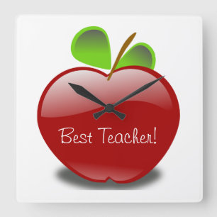 Red Apple Square Wall Clock Best Teacher