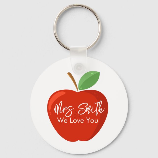 Red Apple Teacher Keyring, Thank You Teacher Gift, Key Ring (Front)