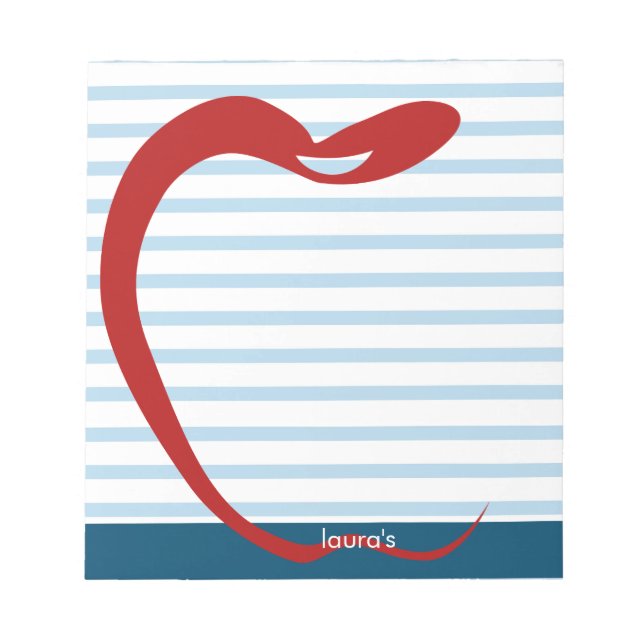 Red Apple Teacher Personalised Blue lines Notepad (Front)