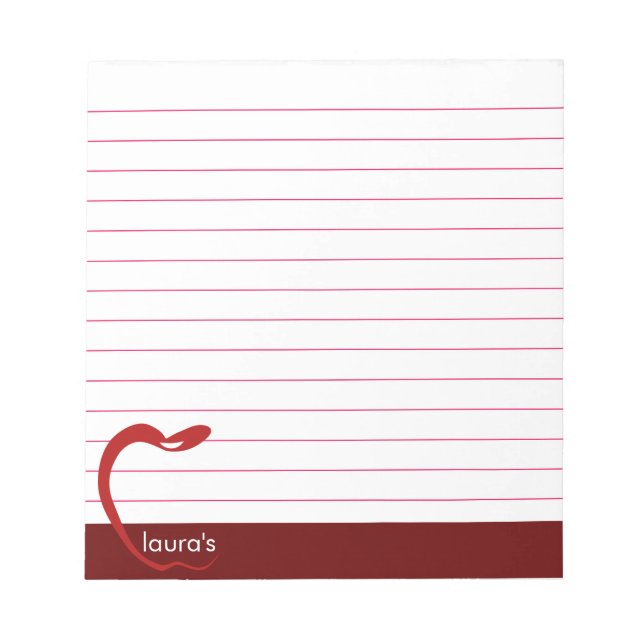 Red Apple Teacher Personalised Classic Lines Ruled Notepad (Front)