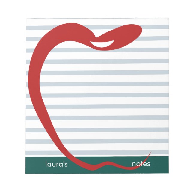 Red Apple Teacher Personalised Green lines Notepad (Front)