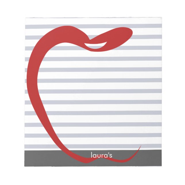 Red Apple Teacher Personalised Grey lines Memopad Notepad (Front)