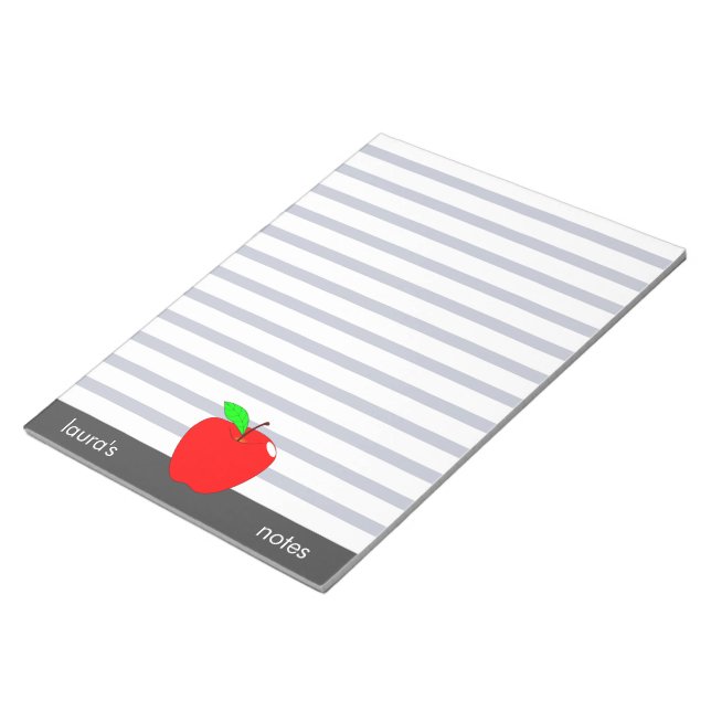Red Apple Teacher Personalised Grey lines Notepad (Angled)