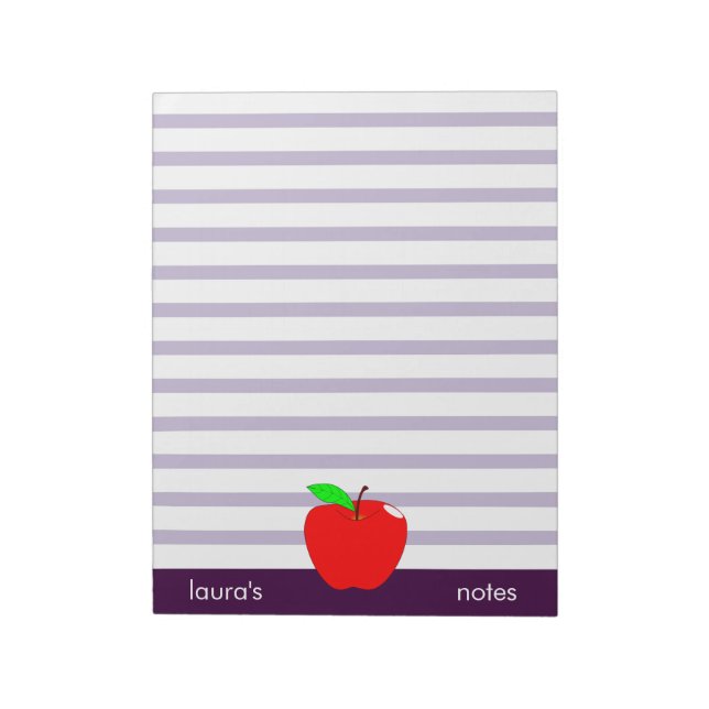 Red Apple Teacher Personalised purple lines Notepad (Rotated)