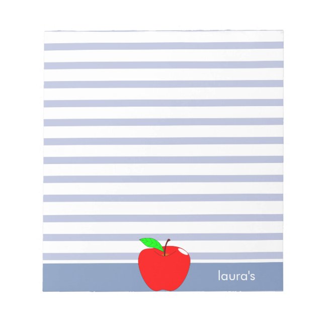 Red Apple Teacher Personalised Striped Memopad Notepad (Front)