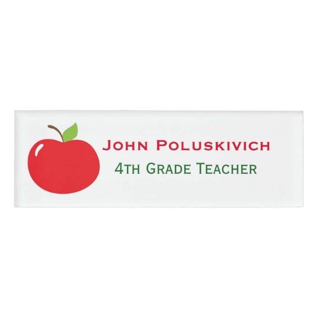 Red Apple Teacher's Custom Name Tag (Front)