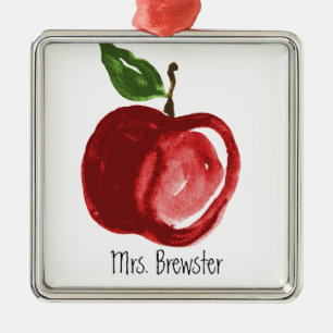 Red Apple Teacher's Monogrammed Name Metal Ornament