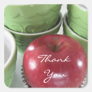 Red Apple Thank You Square Sticker