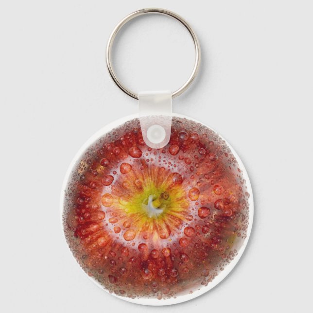 Red apple top view key ring (Front)
