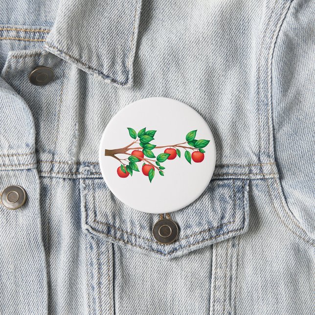 Red Apple Tree Branch Fresh Fruit and Green Leaves 7.5 Cm Round Badge (Creator Uploaded)