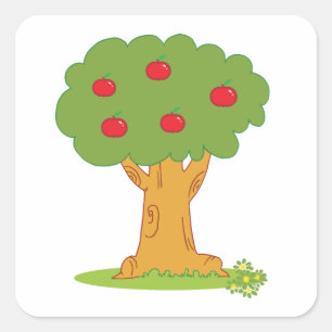 Red Apple Tree Square Sticker