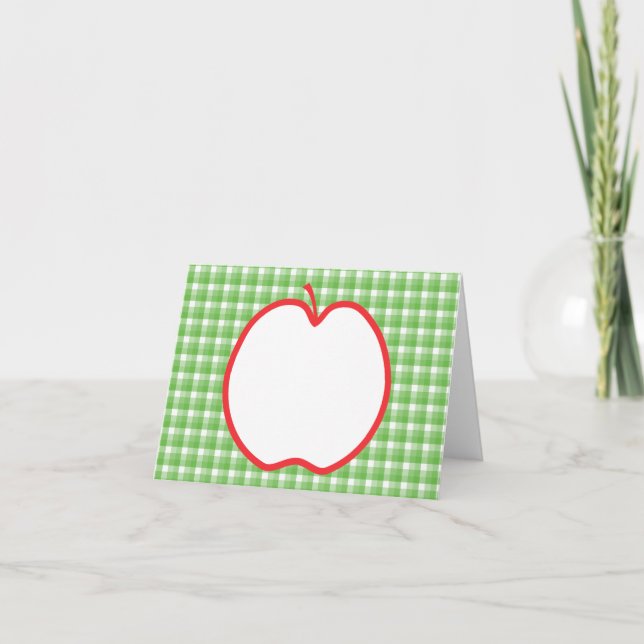 Red Apple. With Green and White Check Background. Card (Front)