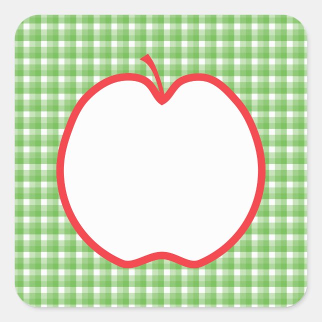 Red Apple. With Green and White Check Background. Square Sticker (Front)