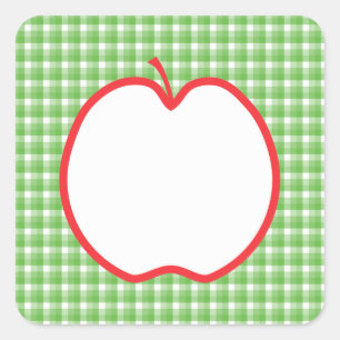 Red Apple. With Green and White Check Background. Square Sticker