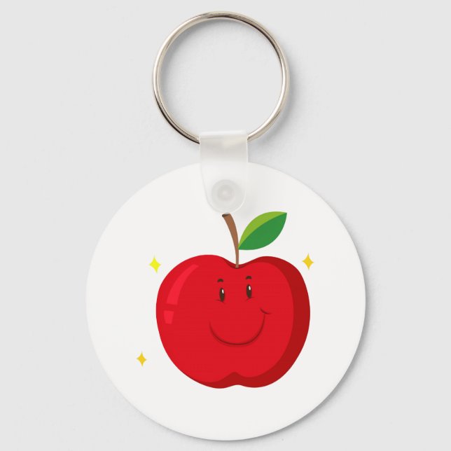 Red Apple with Happy Face Key Ring (Front)