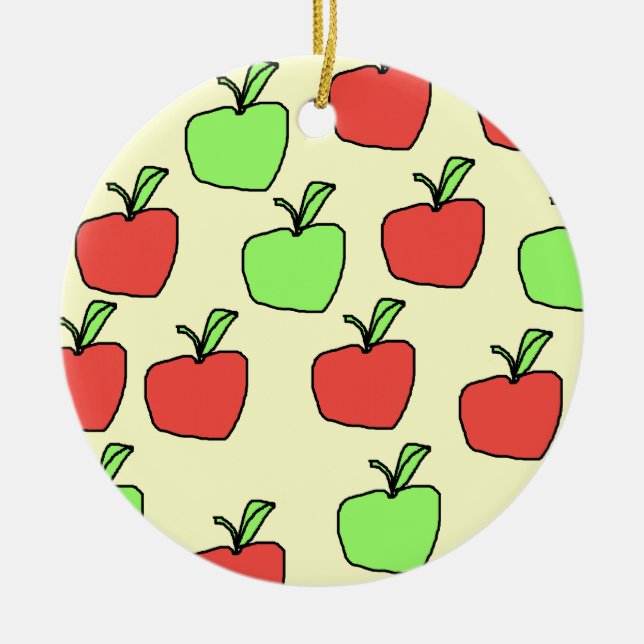 Red Apples and Green Apples, Pattern. Ceramic Tree Decoration (Front)