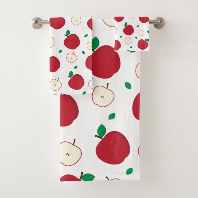 Red Apples and Halved Apples Bath Towel Set (Insitu)
