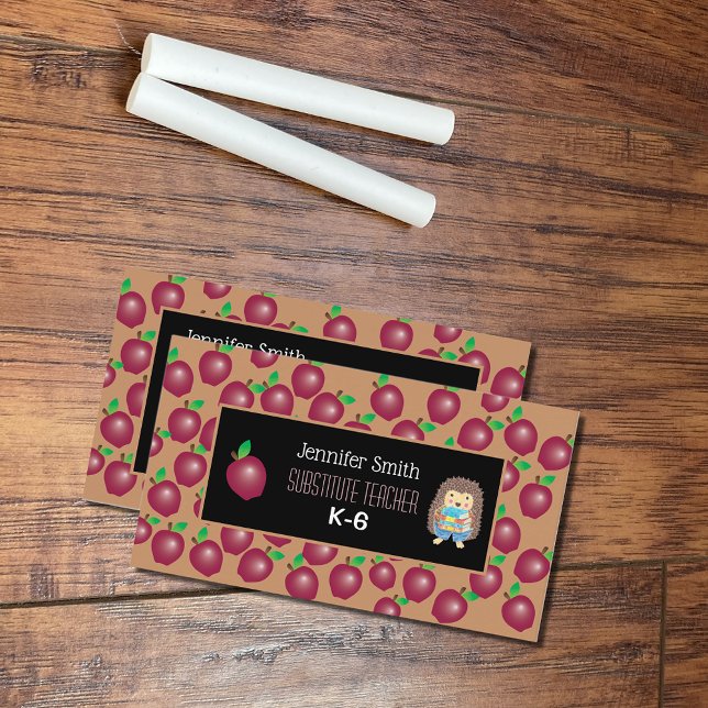 Red Apples and Hedgehog Teacher Business Card (Creator Uploaded)