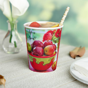 Red Apples and Roses Life is Good Paper cup