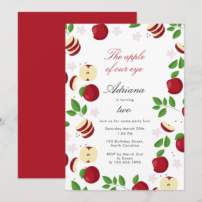 Red Apples Apple of Our Eye Birthday Party Invitation (Front/Back)