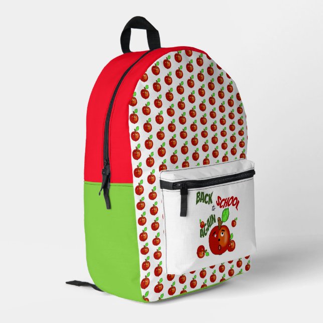 Red apples back to school printed backpack (Back Corner Left)